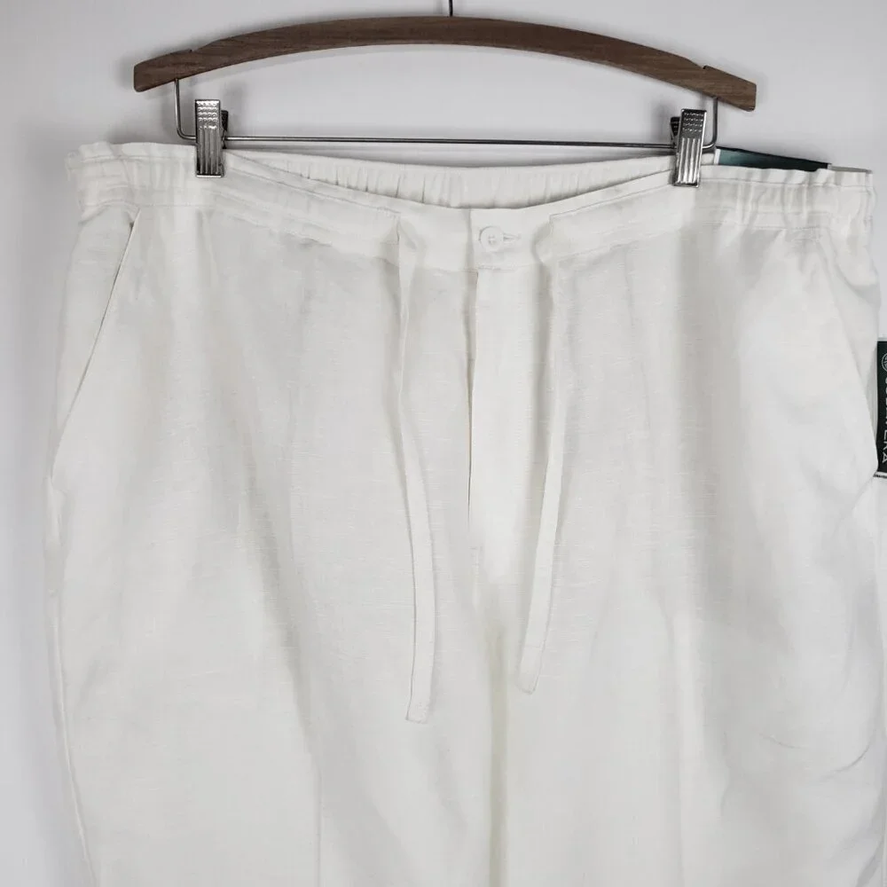 Cubavera Linen Blend Pants White Drawstring Casual NWT Mens Size XXL
